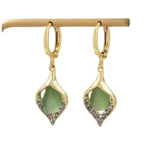 Gold and Lime Green Gemstone and Diamond Earrings